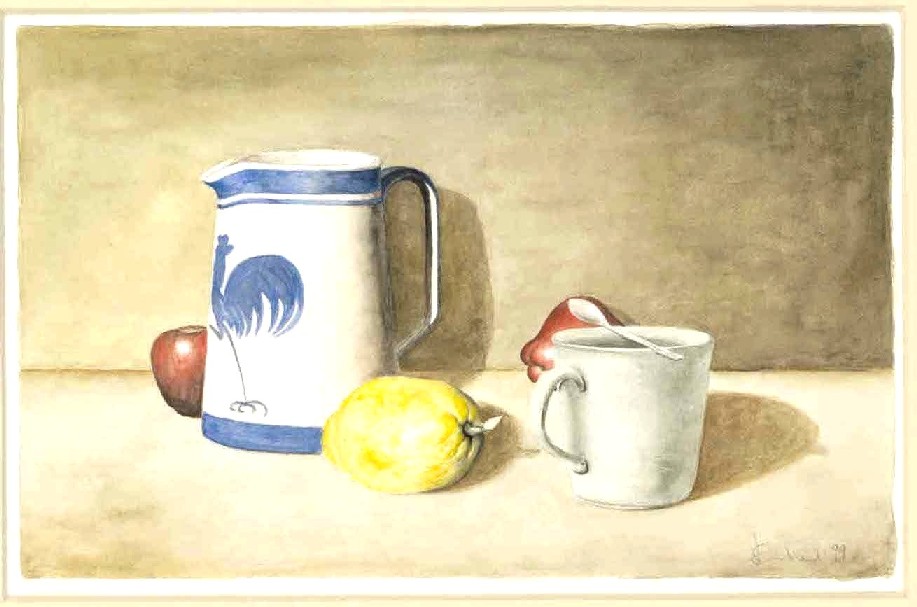 Composizione con gallo blu